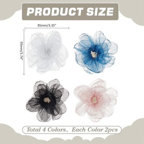 8Pcs 4 Colors Flower Shoe Clips Rose Clips for Shoes with Iron Clip Removable Pink Black White Blue Buckle Flower Shoes Charms Decoration for Hairpin Brooches Flats Heels Sandals Boots in Kuwait