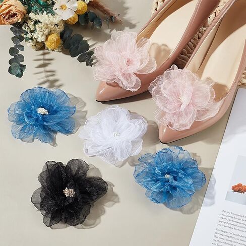 8Pcs 4 Colors Flower Shoe Clips Rose Clips for Shoes with Iron Clip Removable Pink Black White Blue Buckle Flower Shoes Charms Decoration for Hairpin Brooches Flats Heels Sandals Boots in Kuwait