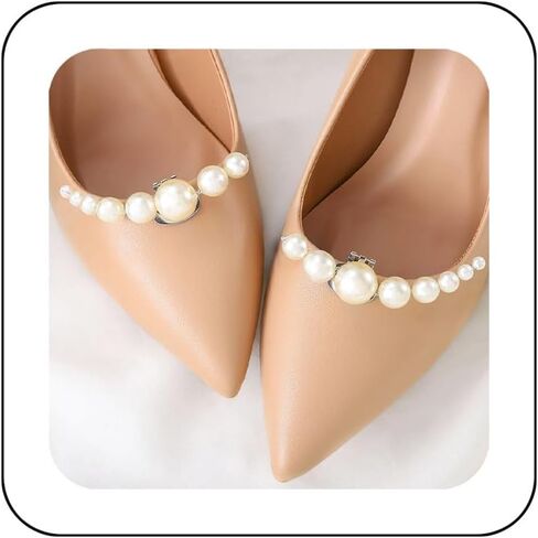 HEREAD Pearl Shoe Clips for Pumps Silver Wedding Shoe Buckles Clips for Women (Pack of 2) in Kuwait