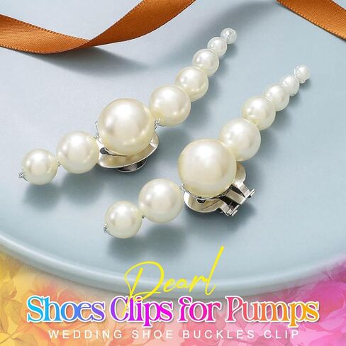 HEREAD Pearl Shoe Clips for Pumps Silver Wedding Shoe Buckles Clips for Women (Pack of 2) in Kuwait