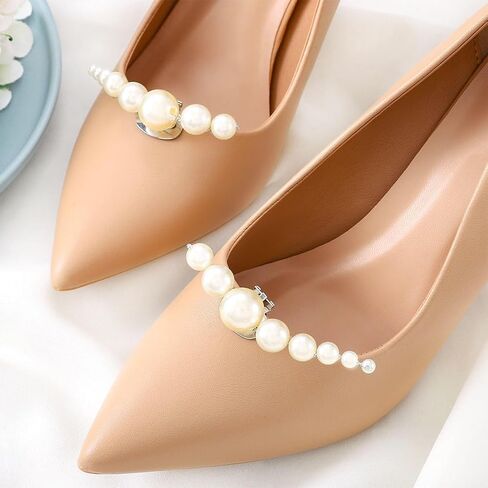 HEREAD Pearl Shoe Clips for Pumps Silver Wedding Shoe Buckles Clips for Women (Pack of 2) in Kuwait