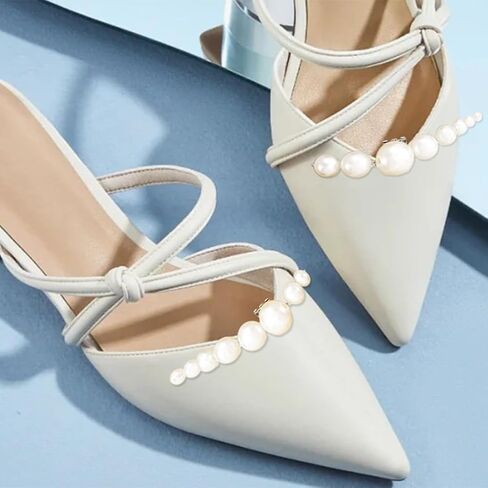 HEREAD Pearl Shoe Clips for Pumps Silver Wedding Shoe Buckles Clips for Women (Pack of 2) in Kuwait
