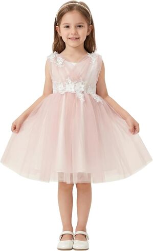 LalaMira Flower Girl Dress Lace Tulle V-Back Pearl Buttons Big Bow Wedding Pageant Birthday Princess Dresses for Girls in Saudi Arabia
