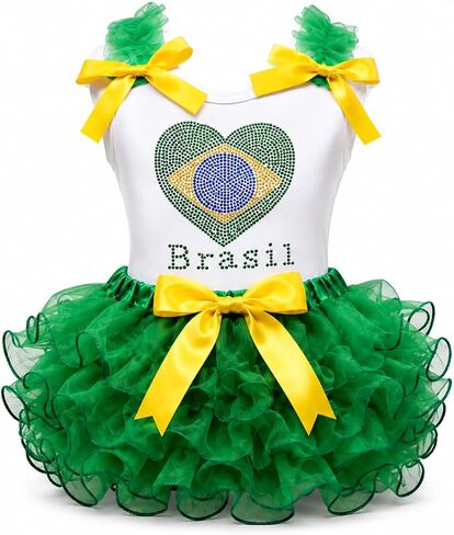 Petitebella Brazil Heart White Shirt Green Petal Skirt Outfit Nb-8y in Kuwait
