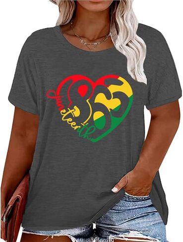 GeLivable Plus Size Juneteenth T Shirt Women Black History Month Graphic Tee Loose Casual Short Sleeve Print Shirt in Saudi Arabia