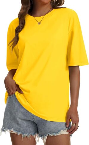 SMENG Women's Oversized Tshirts Cotton Blend Loose Fit Short Sleeve Shirts Basic Comfy Summer Tees Trendy Outfits 2026 in Saudi Arabia