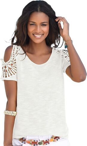 LASCANA Women's Crochet Cold Shoulder Top in Kuwait