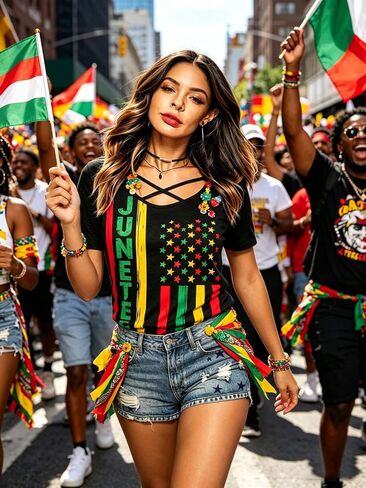 Roshop 4th of July Juneteenth Shirt Women Criss Cross V-Neck Casual African Flag Star Stripes Patriotic Holiday Shirts in Saudi Arabia