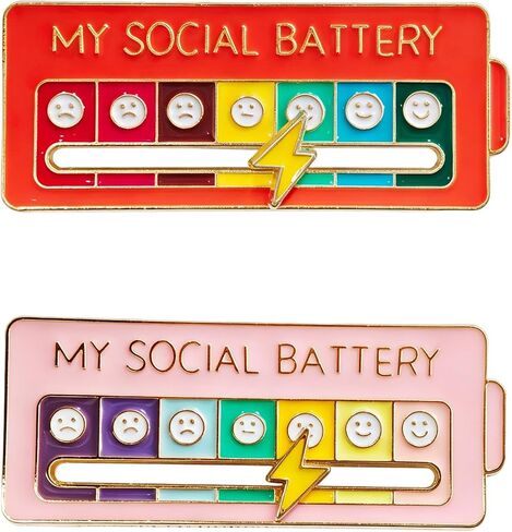 2-Pack Funny Social Battery Slider Enamel Pin - Cute 7-Day Mood Interactive Lapel Pin for Introverts, Backpacks & Bags - My Social Battery Creative Badge & Cool Pins, Great Social Worker Gifts（pink） in Saudi Arabia