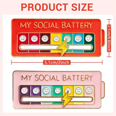 2-Pack Funny Social Battery Slider Enamel Pin - Cute 7-Day Mood Interactive Lapel Pin for Introverts, Backpacks & Bags - My Social Battery Creative Badge & Cool Pins, Great Social Worker Gifts（pink） in Saudi Arabia