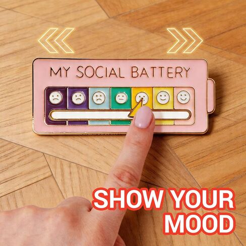 2-Pack Funny Social Battery Slider Enamel Pin - Cute 7-Day Mood Interactive Lapel Pin for Introverts, Backpacks & Bags - My Social Battery Creative Badge & Cool Pins, Great Social Worker Gifts（pink） in Saudi Arabia