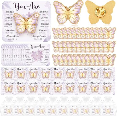 Konohan 36 Pack Butterfly Pins Christian Mothers Day Gifts for Church Bulk, Christian Pin Bible Verses Butterfly Cross Pins with Inspirational Cards for Women Men Religious Gift Lapel Brooches in Kuwait