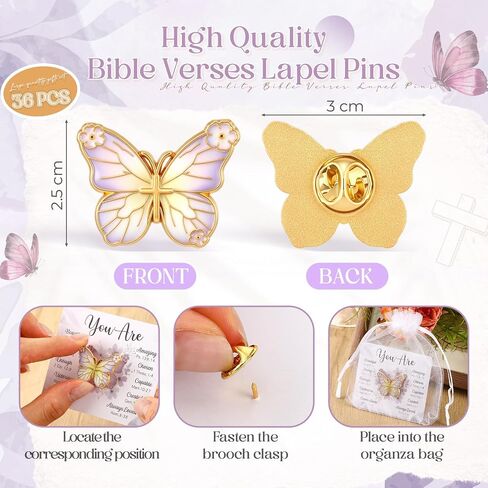 Konohan 36 Pack Butterfly Pins Christian Mothers Day Gifts for Church Bulk, Christian Pin Bible Verses Butterfly Cross Pins with Inspirational Cards for Women Men Religious Gift Lapel Brooches in Kuwait