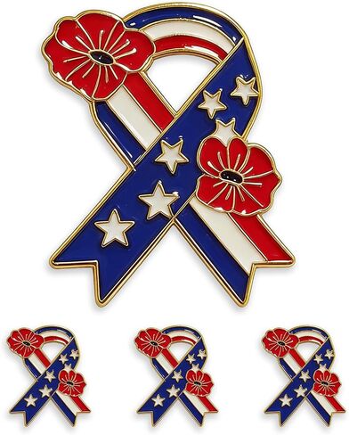 4/12/25/50 Pack Poppy Pins for Memorial Day – Poppy Flower Pin Set with American Flag Ribbon Design, Patriotic Pins Broochs Patriotic Gift for Memorial, 4th of July Independence, Veterans Day in Saudi Arabia