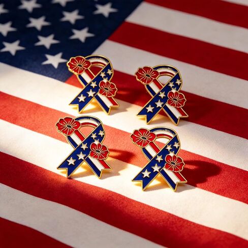 4/12/25/50 Pack Poppy Pins for Memorial Day – Poppy Flower Pin Set with American Flag Ribbon Design, Patriotic Pins Broochs Patriotic Gift for Memorial, 4th of July Independence, Veterans Day in Saudi Arabia