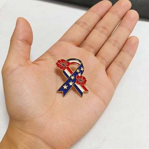 4/12/25/50 Pack Poppy Pins for Memorial Day – Poppy Flower Pin Set with American Flag Ribbon Design, Patriotic Pins Broochs Patriotic Gift for Memorial, 4th of July Independence, Veterans Day in Saudi Arabia