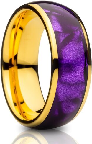 OVIEDO JEWELRY Purple Cowrie Wedding Ring, Yellow Gold Tungsten 8mm Ring, Man & Woman Unique Dome Band, Purple Anniversary Comfort Fit Band in Saudi Arabia