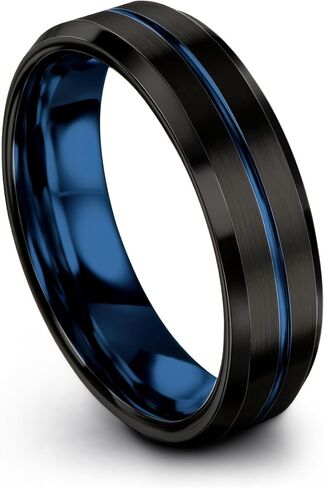Tungsten Carbide Wedding Band Ring 10mm 8mm 6mm 4mm for Men Women Blue Black Center Line Grey Exterior Bevel Edge Brushed Polished Personalized Custom Engraving Anniversary Engagement in Saudi Arabia