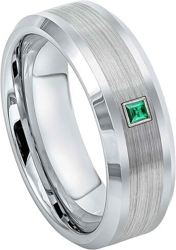 Mens Cobalt Wedding Band with 0.05ctw - 0.10ctw Princess Cut Emerald - Brushed Center Shiny Beveled Edge Comfort Fit Cobalt Anniversary Ring in Kuwait