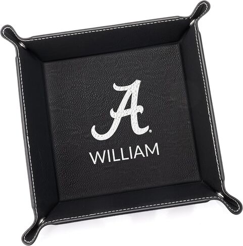 Lifetime Creations Personalized Alabama Crimson Tide Valet Tray (Dark Brown) - Officially Licensed, Vegan Leather Men's Catchall, Graduation Father's Day Birthday Gift for Football Fan in Saudi Arabia