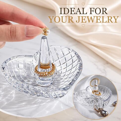 2 Pack Heart Shaped Ring Holder Dish for Women, Crystal Glass Jewelry Tray for Wedding, Engagement, Bathroom Sink, Nightstand, Gift for Mom Wife Girlfriend in Kuwait