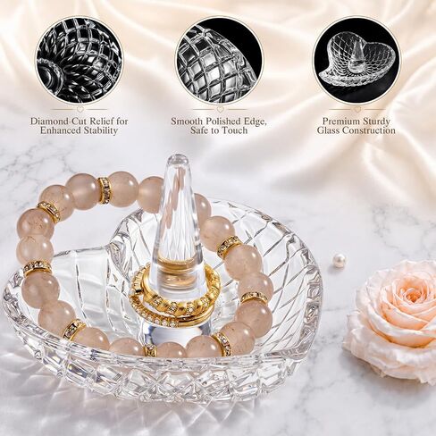 2 Pack Heart Shaped Ring Holder Dish for Women, Crystal Glass Jewelry Tray for Wedding, Engagement, Bathroom Sink, Nightstand, Gift for Mom Wife Girlfriend in Kuwait