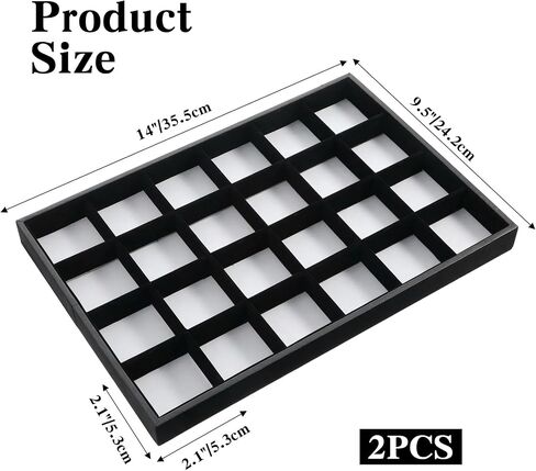 2-Pack 24 Grids Stackable Jewelry Tray Organizers with Removable Dividers – Velvet-Lined Display Trays for Earrings, Necklaces, Bracelets, Rings – Black in Saudi Arabia