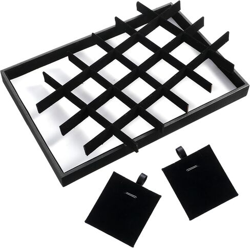 2-Pack 24 Grids Stackable Jewelry Tray Organizers with Removable Dividers – Velvet-Lined Display Trays for Earrings, Necklaces, Bracelets, Rings – Black in Saudi Arabia
