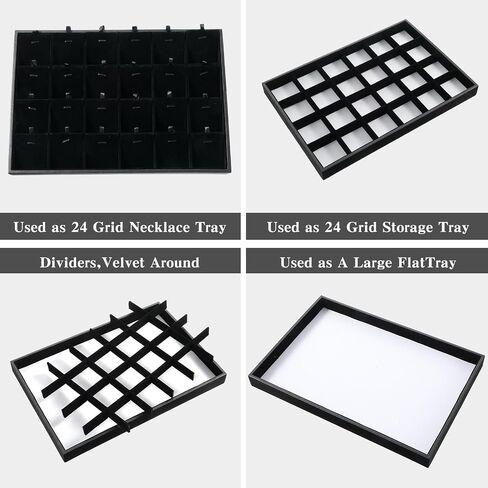 2-Pack 24 Grids Stackable Jewelry Tray Organizers with Removable Dividers – Velvet-Lined Display Trays for Earrings, Necklaces, Bracelets, Rings – Black in Saudi Arabia