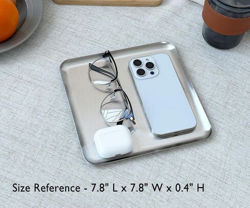 Small Stainless Steel Tray, 7.8 Inch Square Silver Metal Tray for Bathroom Counter Vanity Organizer, Decorative Catchall Tray for Kitchen Bedroom Office, Serving Tray for Jewelry Soap in Saudi Arabia