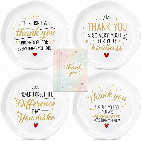 Domensi 4 Sets Employee Appreciation Gifts for Women 4.7"x4.7" Ceramic Jewelry Trinket Dish Tray Thank You Teacher Gift for Women Retirement Nurse Boss Manager Lady Coworker Week Graduation in Kuwait