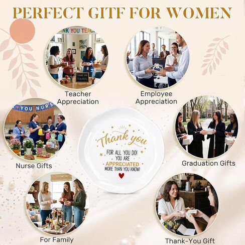 Domensi 4 Sets Employee Appreciation Gifts for Women 4.7"x4.7" Ceramic Jewelry Trinket Dish Tray Thank You Teacher Gift for Women Retirement Nurse Boss Manager Lady Coworker Week Graduation in Kuwait