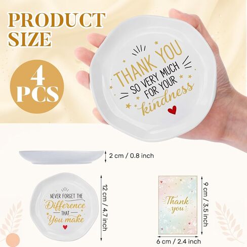 Domensi 4 Sets Employee Appreciation Gifts for Women 4.7"x4.7" Ceramic Jewelry Trinket Dish Tray Thank You Teacher Gift for Women Retirement Nurse Boss Manager Lady Coworker Week Graduation in Kuwait