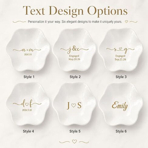Ajiangwu Engagement Gift Ceramic Jewelry Dish,Personalized Jewelry Tray with Initial Custom Trinket Ring Dish Wedding Gifts for Bride Bridesmaid-3.94" (White) in Saudi Arabia