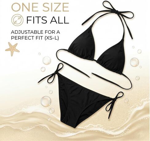 ElevateTech Bikini Sets for Women Two Piece Triangle Bikini Swimsuits Halter String Bathing Suits Cheeky Halter Top with Tie Side Bottom Swimwear, Black, No Bra Pads Style in Kuwait