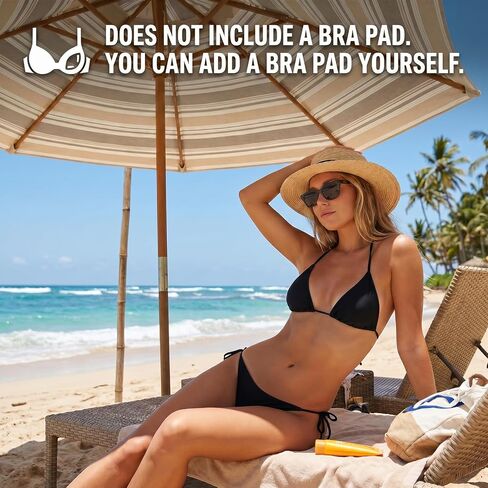 ElevateTech Bikini Sets for Women Two Piece Triangle Bikini Swimsuits Halter String Bathing Suits Cheeky Halter Top with Tie Side Bottom Swimwear, Black, No Bra Pads Style in Kuwait