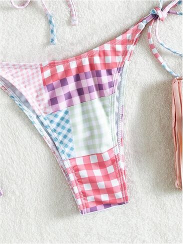 SHENHE Women's Gingham Plaid Bandeau Bikini Set Strapless Cheeky Patchwork 2 Piece Swimsuits in Kuwait