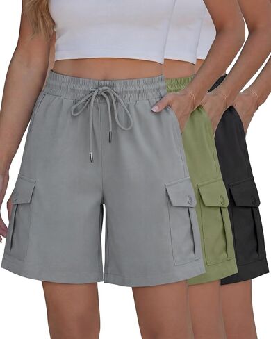 Cuffbow 3 Pack Hiking Cargo Shorts for Women 7 Inch Inseam Lightweight Athletic Summer Casual Bermuda High Waisted 4 Pockets in Kuwait