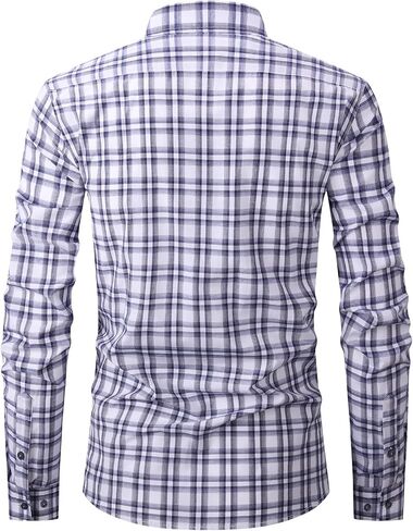 Men's Plaid Button Down Shirts Cotton Long Sleeve Dress Shirts Regular Fit Shirts (B01-D2171-Blue-L in Saudi Arabia