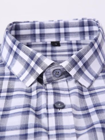 Men's Plaid Button Down Shirts Cotton Long Sleeve Dress Shirts Regular Fit Shirts (B01-D2171-Blue-L in Saudi Arabia