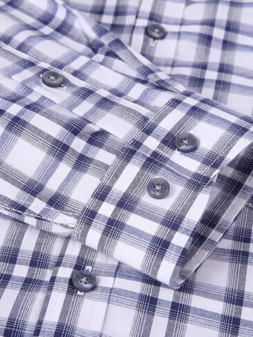 Men's Plaid Button Down Shirts Cotton Long Sleeve Dress Shirts Regular Fit Shirts (B01-D2171-Blue-L in Saudi Arabia