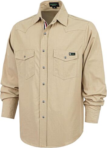 BOCOMAL Non FR - Men's Work Shirts Pearl Snap Down Long Sleeve Relaxed Fit - Lightweight 100% C Chambray, EX-Soft in Kuwait