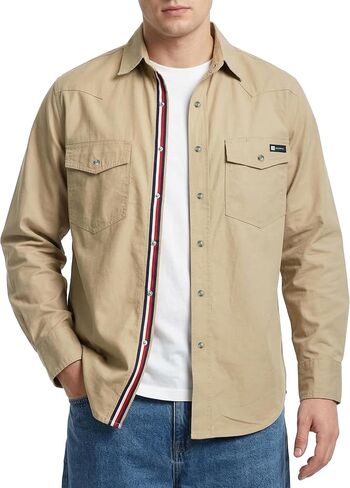 BOCOMAL Non FR - Men's Work Shirts Pearl Snap Down Long Sleeve Relaxed Fit - Lightweight 100% C Chambray, EX-Soft in Kuwait