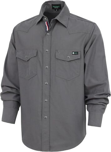 BOCOMAL Non FR - Men's Work Shirts Pearl Snap Down Long Sleeve Relaxed Fit - Lightweight 100% C Chambray, EX-Soft in Kuwait