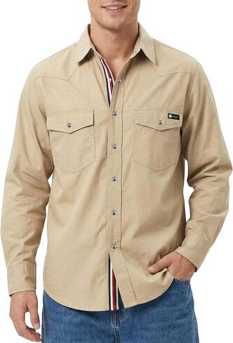 BOCOMAL Non FR - Men's Work Shirts Pearl Snap Down Long Sleeve Relaxed Fit - Lightweight 100% C Chambray, EX-Soft in Kuwait
