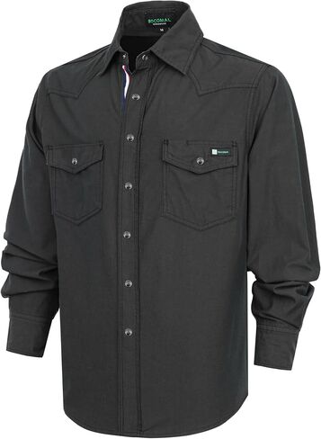 BOCOMAL Non FR - Men's Work Shirts Pearl Snap Down Long Sleeve Relaxed Fit - Lightweight 100% C Chambray, EX-Soft in Kuwait