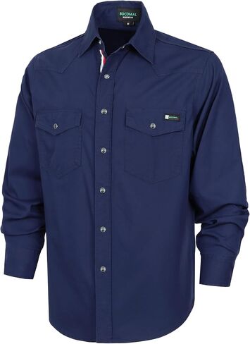 BOCOMAL Non FR - Men's Work Shirts Pearl Snap Down Long Sleeve Relaxed Fit - Lightweight 100% C Chambray, EX-Soft in Kuwait