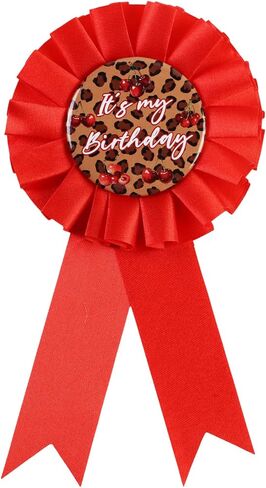 Cherry Leopard Print Birthday Badge Pin for Women, Cheetah It's My Birthday Corsage Button with Red Ribbon, Girls Night Safari Theme Party Supplies for Her in Kuwait