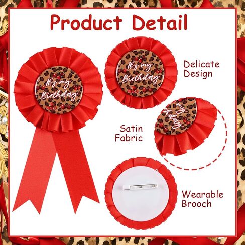 Cherry Leopard Print Birthday Badge Pin for Women, Cheetah It's My Birthday Corsage Button with Red Ribbon, Girls Night Safari Theme Party Supplies for Her in Kuwait