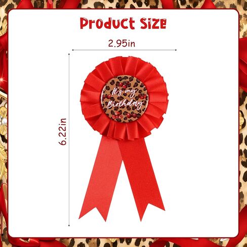 Cherry Leopard Print Birthday Badge Pin for Women, Cheetah It's My Birthday Corsage Button with Red Ribbon, Girls Night Safari Theme Party Supplies for Her in Kuwait